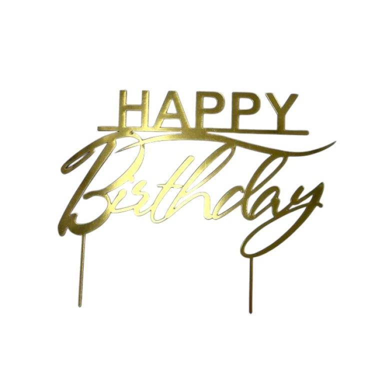 Зеркальный топпер Happy Birthday на двух ножках ЗОЛОТО