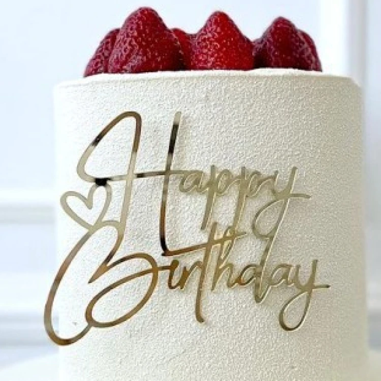 Зеркальный топпер Happy Birthday сердечки серебро
