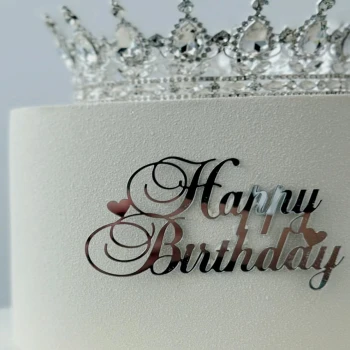 Зеркальный топпер Happy Birthday сердечки СЕРЕБРО