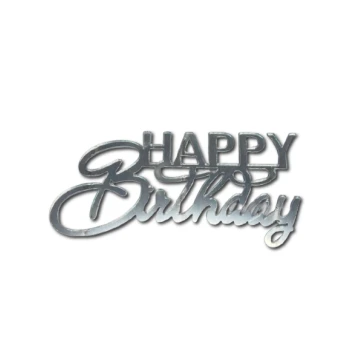 Зеркальный топпер Happy Birthday серебро №3