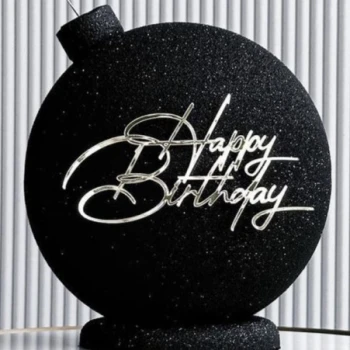 Зеркальный топпер Happy Birthday серебро №4