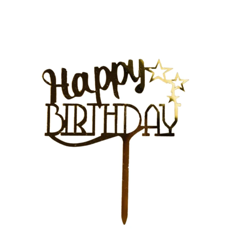 Зеркальный топпер Happy Birthday три звезды золото