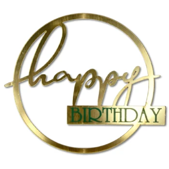 Зеркальный топпер Happy Birthday Золото в круге №2