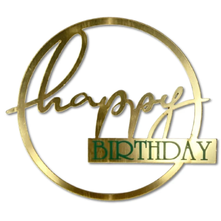 Зеркальный топпер Happy Birthday Золото в круге №2