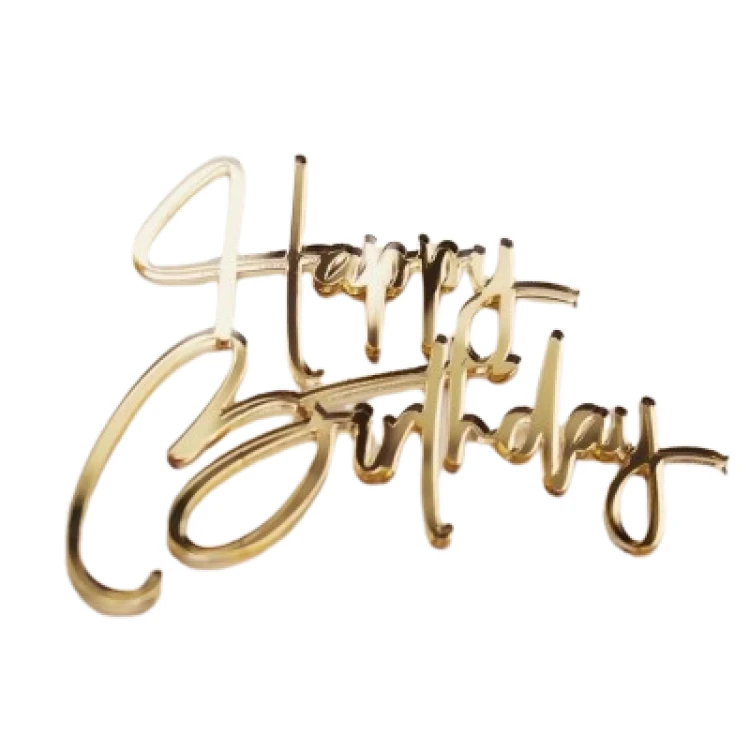Зеркальный золотой Топпер "Happy Birthday"  №2, 1 шт.