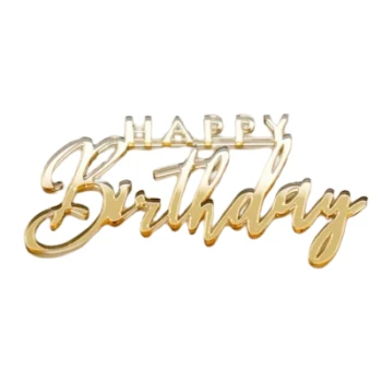 Дзеркальний Золотий Топер "Happy Birthday" №4, 1 шт.